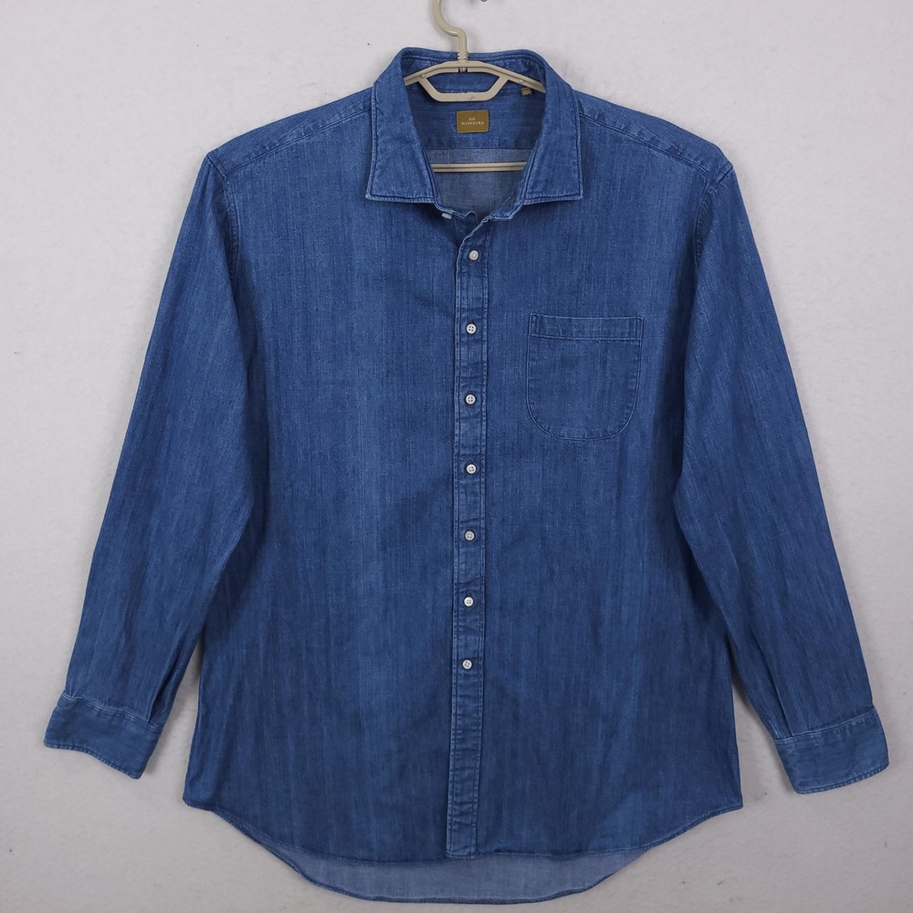 Sid Mashburn Denim Shirt Mens XL Blue Long Sleeve Button Down Cotton Casual